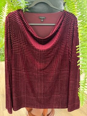 Talbots Women's Burgundy Velvet-Effect Cowl Neck Top
